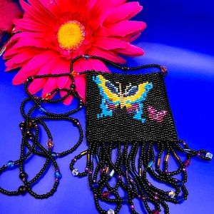 Handmade Beaded Butterfly Neck Bag
